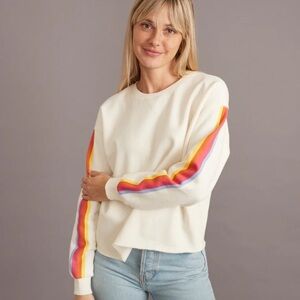 Marine Layer x LF Summit Rainbow Striped Sleeve Cropped Cream Sweatshirt Small